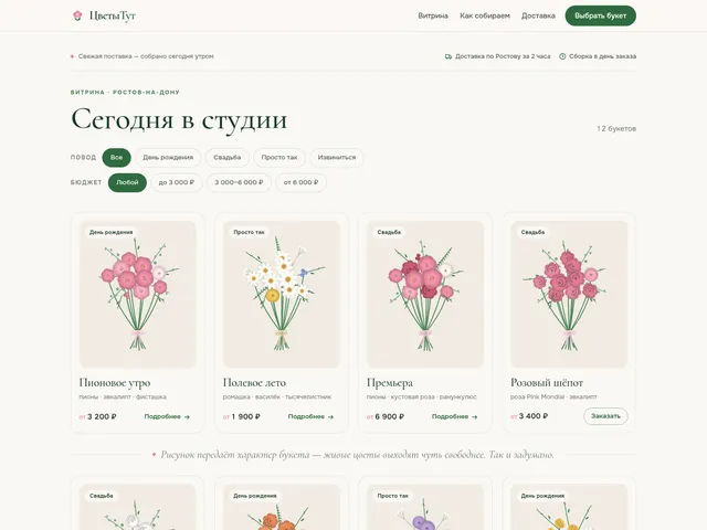 Первый экран сайта «ЦветыТут» (цветочная лавка)